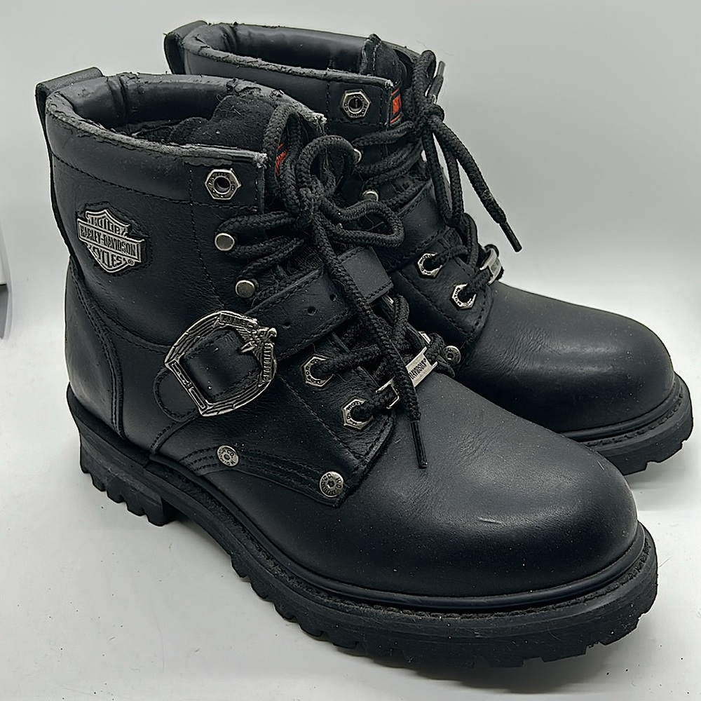 Harley-Davidson Sexy Black Leather Lace Up Moto Boots Shoes **Size 7** 🔥🔥 - Picture 1 of 11